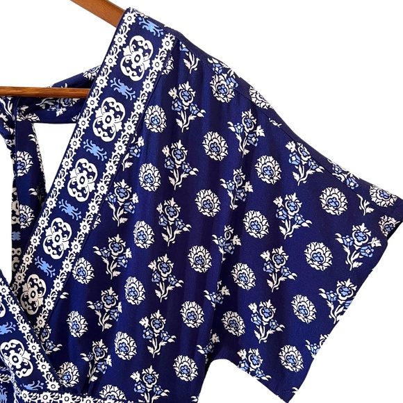 Garnet Hill Navy Blue Floral Print Maxi Dress Size 6 - Picture 5 of 16